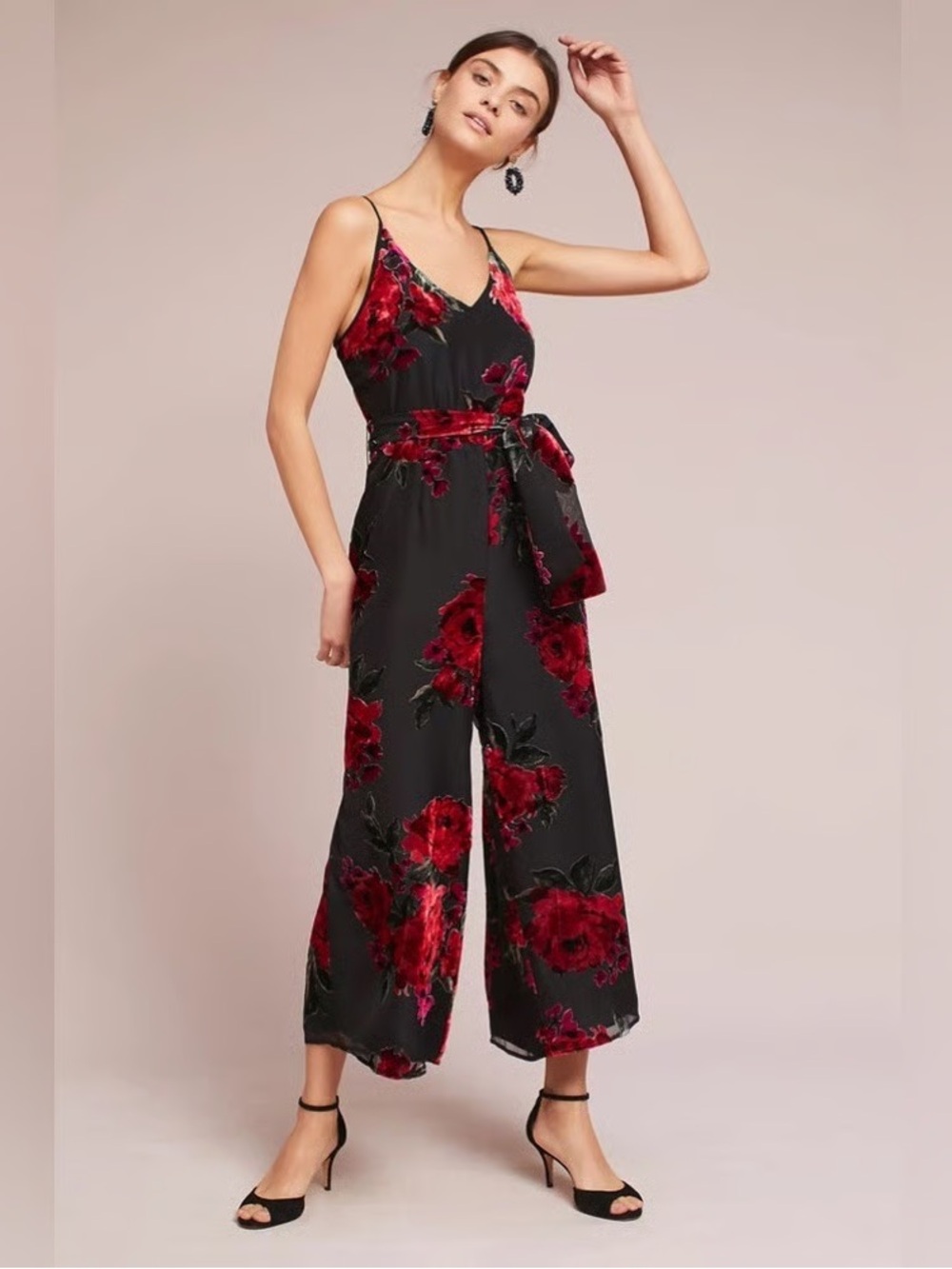 Anthropologie Ettwa Burnout Velvet Jumpsuit